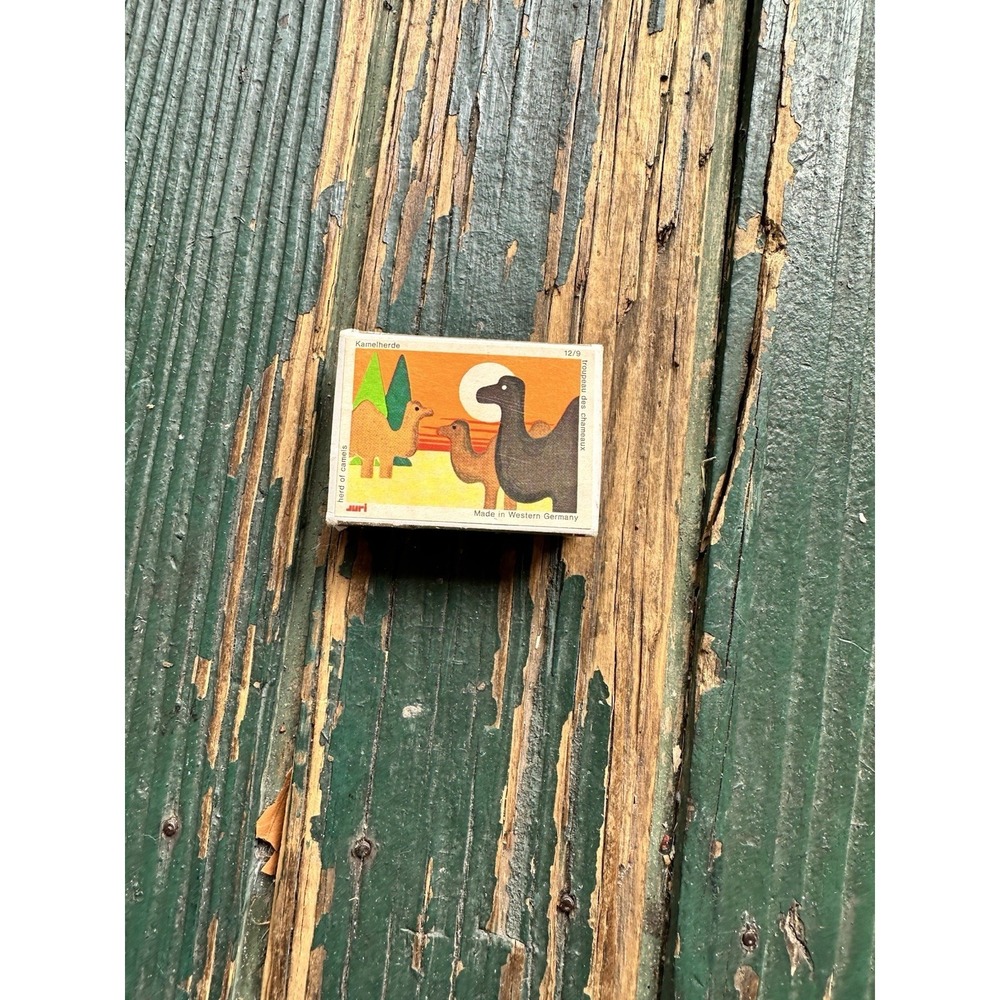 Juri Miniature Matchbox Wood Toy Blocks Set W Germany Herd of Camels Zoo Vintage
